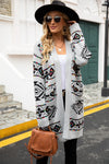 Noelle Pocketed Geometric Open Front Dropped Shoulder Cardigan