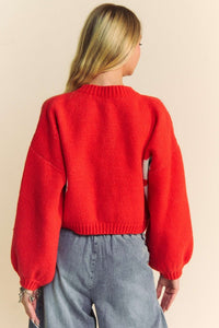 Riley Flower Contrast Round Neck Long Sleeve Cardigan