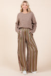 Savanna Striped Satin Elastic Waist Wide Leg Pants