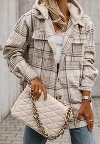 Lexie Plaid Removable Hood Button Up Shacket