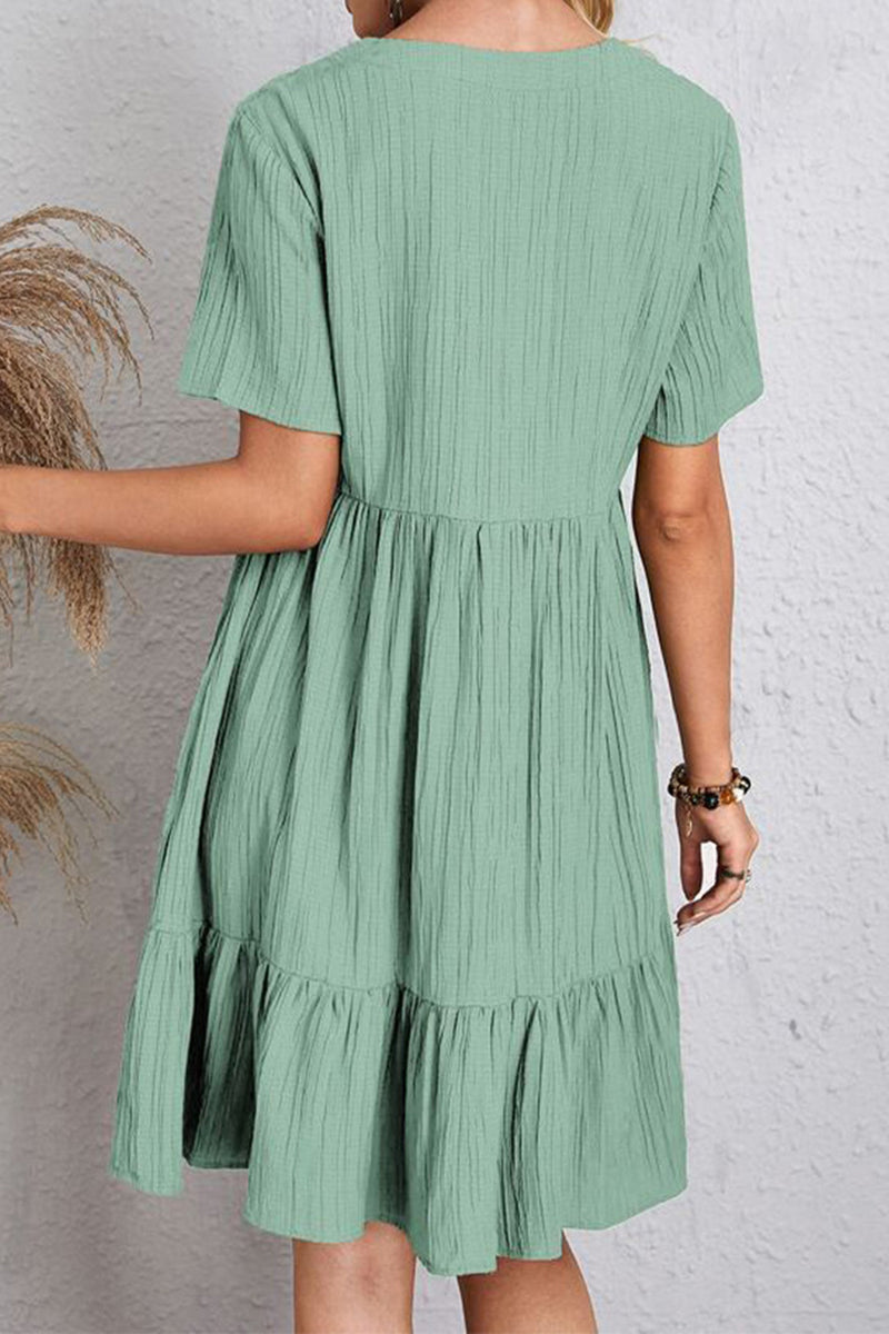 Annalise Full Size Ruched V-Neck Short Sleeve Dress