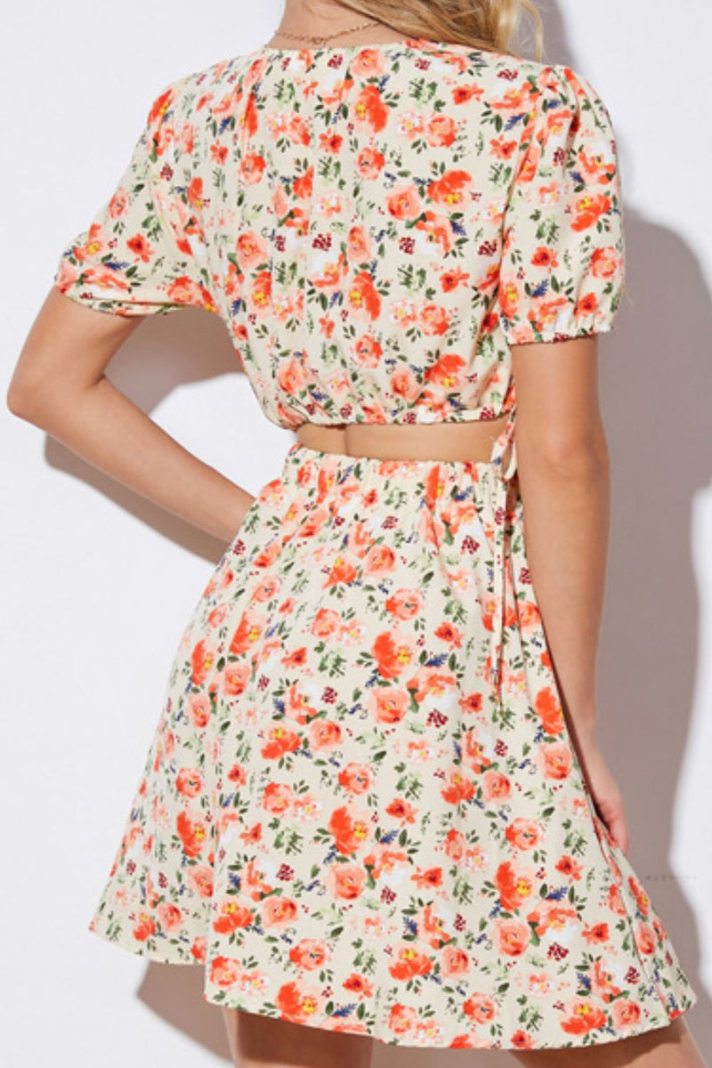 Marisol Floral Cutout Short Puff Sleeve Dress