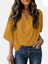 Selene Full Size Cowl Neck Three-Quarter Sleeve Blouse