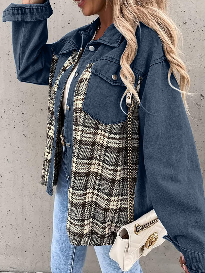 Alaina Plaid Button Up Dropped Shoulder Jacket