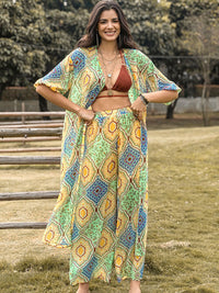 Taylor Printed Half Sleeve Top and Wide Leg Pants Set