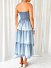 Frances Slit Smocked Tube Tiered Denim Dress