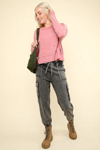 Khalani Washed Drawstring Jogger Cargo Jeans