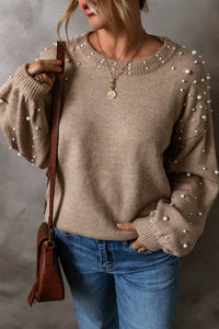 Blake Pearl Detail Round Neck Long Sleeve Sweater