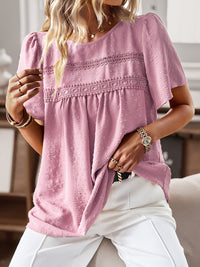 Callie Lace Detail Round Neck Short Sleeve Blouse