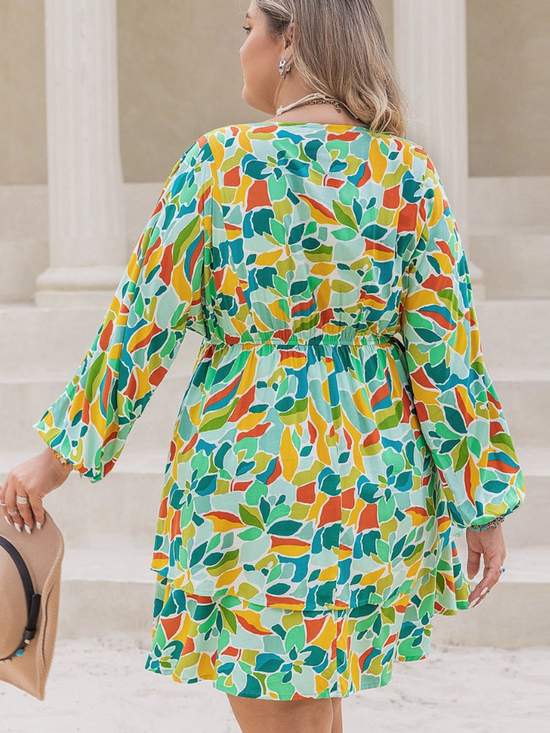 Piper Plus Size Printed Surplice Long Sleeve Mini Dress