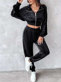 Cecelia Zip Up Long Sleeve Cropped Top and Joggers Set