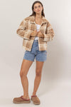 Malayah Plaid Collared Neck Boucle Jacket with Pockets