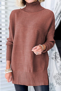 Magnolia Ribbed Turtleneck Dropped Shoulder Pullover Sweater