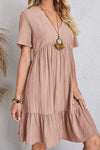 Annalise Full Size Ruched V-Neck Short Sleeve Dress