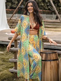 Taylor Printed Half Sleeve Top and Wide Leg Pants Set