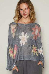 Alaia Flower Dropped Shoulder Long Sleeve Knit Top