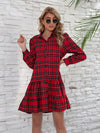 Rhea Ruffle Hem Plaid Button Down Long Sleeve Dress