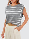 Melissa Striped Round Neck Cap Sleeve T-Shirt