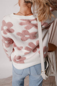 Sophie Flower Round Neck Long Sleeve Knit Top