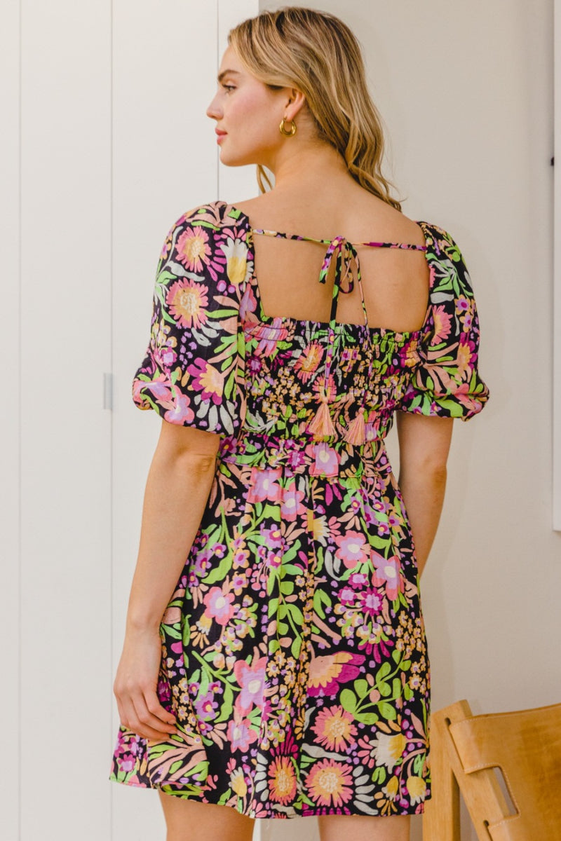 Angel Full Size Floral Tie-Back Mini Dress