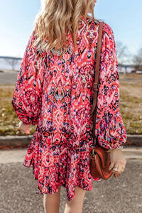 Mikayla Tassel Printed Tie Neck Long Sleeve Dress