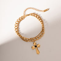 Lea Stainless Steel Imitation Gemstone Cross Shape Pendant Bracelet