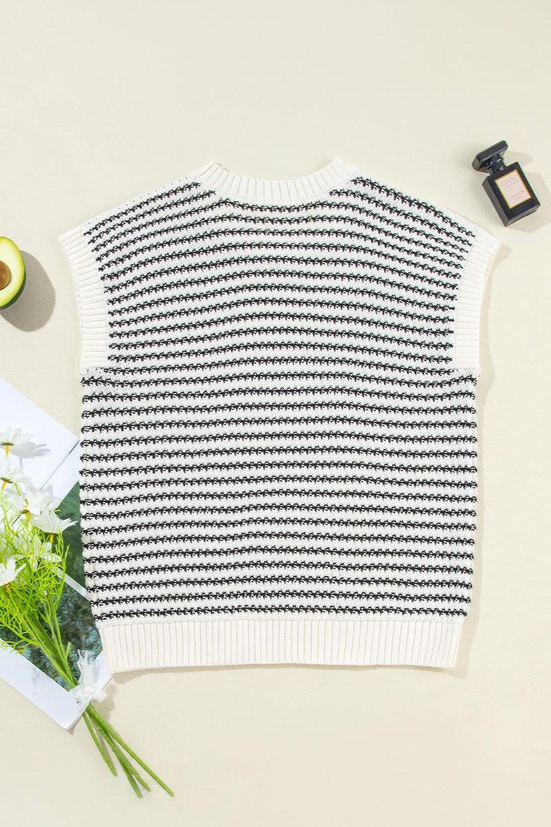 Luisa Striped Round Neck Sweater Vest