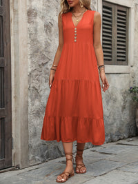 Dani Decorative Button Notched Sleeveless Dress