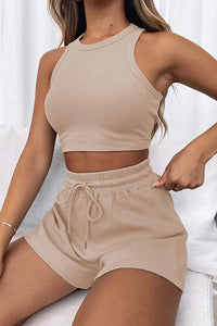 Dallas Round Neck Top and Drawstring Shorts Set