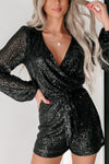 Xyla Sequin Surplice Long Sleeve Romper