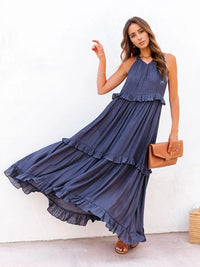 Zahra Ruffled Sleeveless Tiered Maxi Dress with Pockets