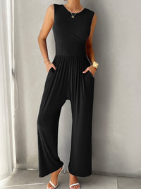 Valery Round Neck Sleeveless Wide Leg Jumpsuit