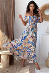 Malaysia Smocked Printed Short Sleeve Maxi Dress