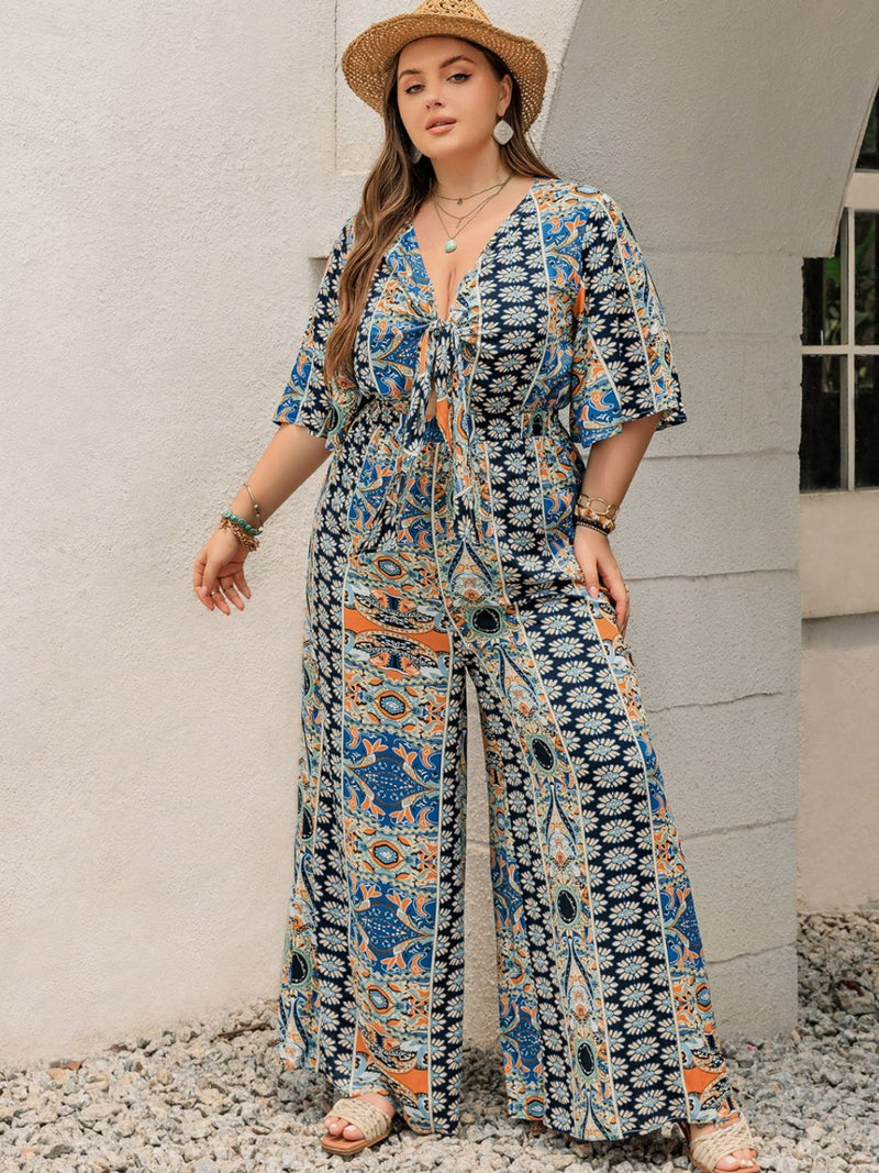 Julia Plus Size Printed Half Sleeve Wide Leg Jumpsuit