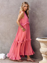 Zahra Ruffled Sleeveless Tiered Maxi Dress with Pockets