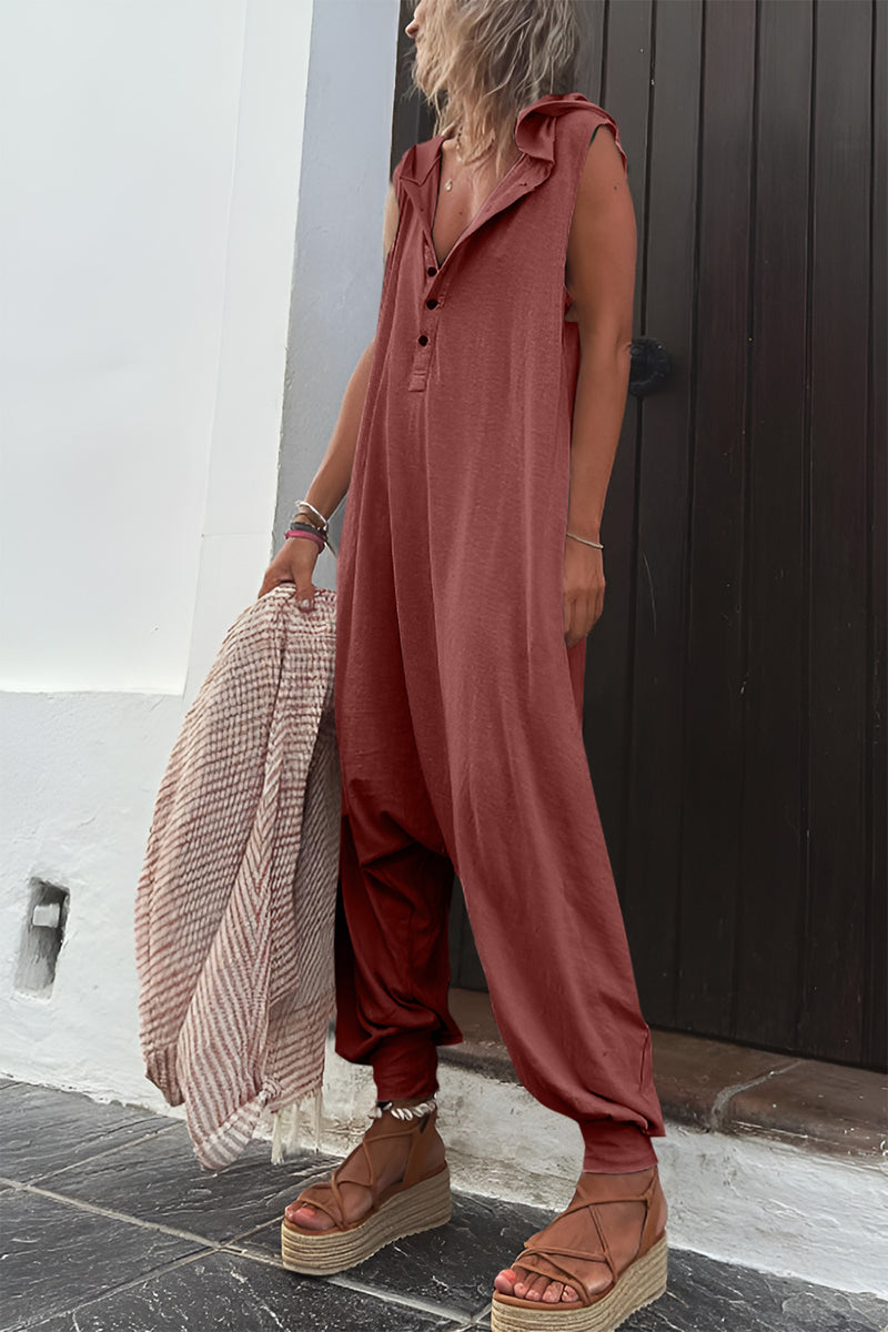 Tyler Half Button Sleeveless Jumpsuit