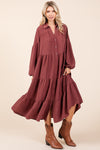 Vada Tiered Button Down Long Sleeve Midi Dress