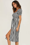 Lilyana Slit Plaid Short Sleeve Midi Dress