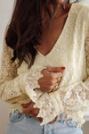 Athena Lace Detail V-Neck Long Sleeve Blouse