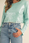 Zariah Shoulder Padded Sequin Crop Top