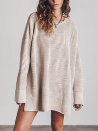 Rylee Round Neck Long Sleeve Slit Sweater