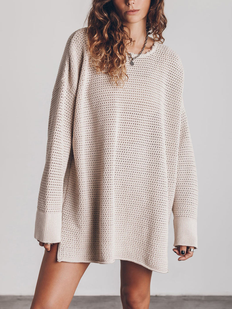 Rylee Round Neck Long Sleeve Slit Sweater