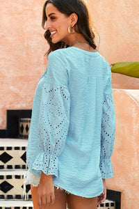 Vanessa Crochet Flounce Sleeve Button Up Blouse