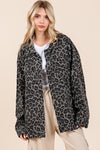 Aliyah Leopard Button Up Denim Shacket with Breast Pockets