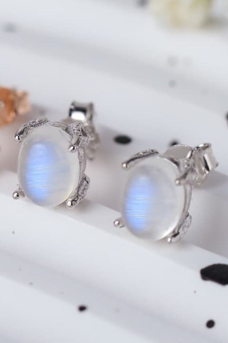 Jayla High Quality Natural Moonstone 925 Sterling Silver Stud Earrings