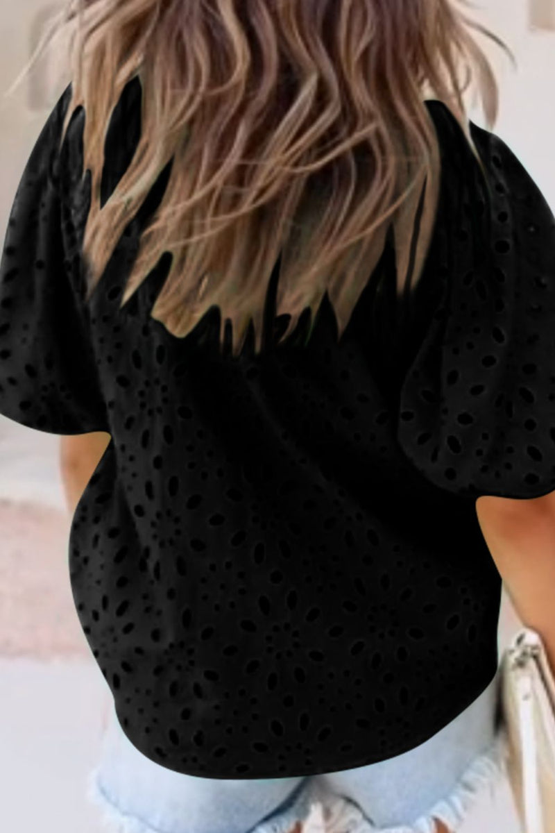 Kai Eyelet Button Up Half Sleeve Blouse