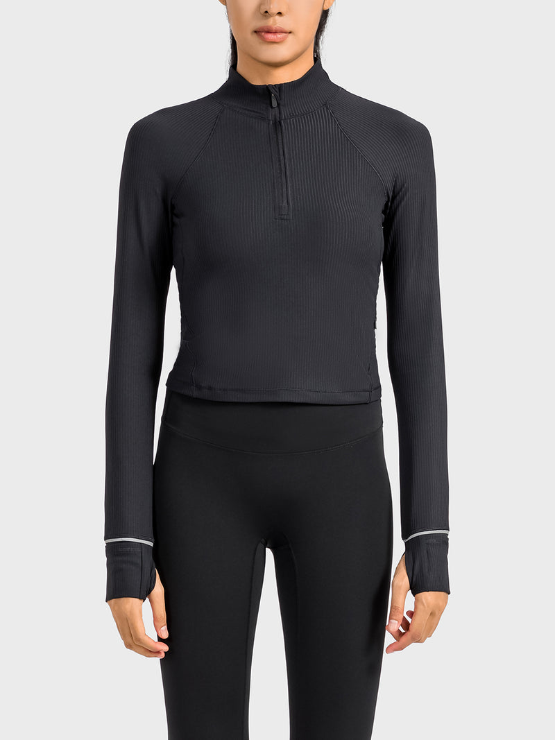 Journee Mock Neck Half Zip Long Sleeve Sport Top