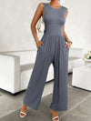 Valery Round Neck Sleeveless Wide Leg Jumpsuit