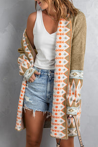 Autumn Geometric Open Front Long Sleeve Cardigan