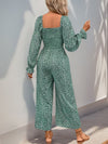 Lilian Smocked Printed Long Sleeve Wide Leg Jumpsuit